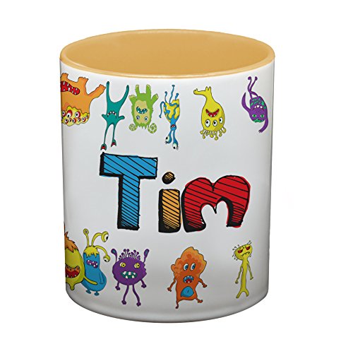 Ma2ca® Bunte Monster Namens Kindertasse mit eigenen Namen Tasse Becher-innen_goldgelb von Ma2ca