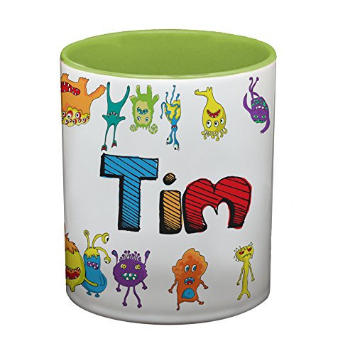 Ma2ca® Bunte Monster Namens Kindertasse mit eigenen Namen Tasse Becher-innen_hellgruen von Ma2ca