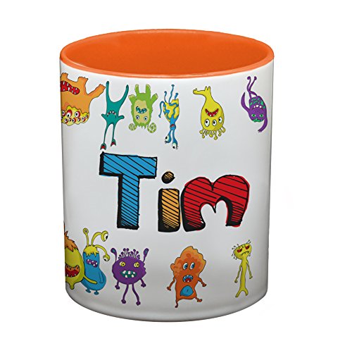 Ma2ca® Bunte Monster Namens Kindertasse mit eigenen Namen Tasse Becher-innen_orange von Ma2ca