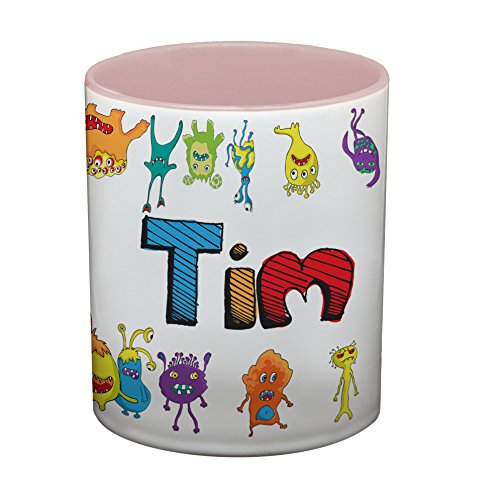 Ma2ca® Bunte Monster Namens Kindertasse mit eigenen Namen Tasse Becher-innen_rosa von Ma2ca