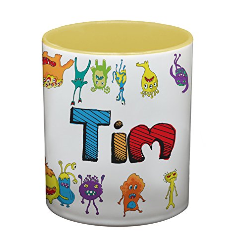 Ma2ca® Bunte Monster Namens Kindertasse mit eigenen Namen Tasse Becher-innen_Sonnengelb von Ma2ca