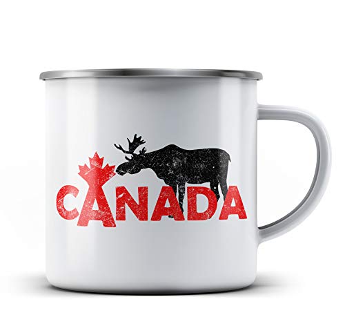 Ma2ca® Canada Elch Hirsch Kanada Emailletasse Campingbecher Tasse Emaillebecher Kindertasse Becher-Weiss von Ma2ca