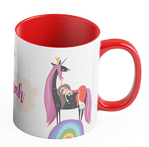 Ma2ca® Einhorn Regenbogen Mädchen Kindertasse mit Namen Kinder Tasse Becher-innen_rot personalisiert von Ma2ca