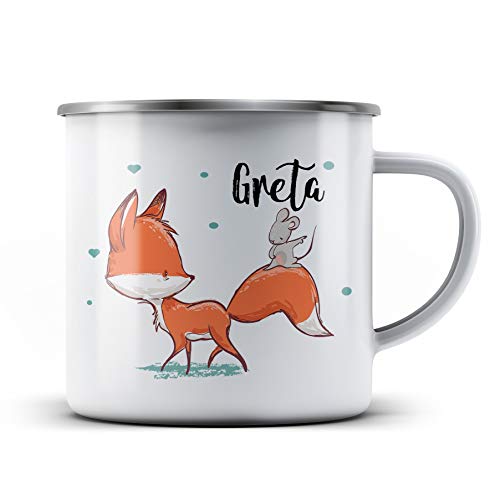 Ma2ca® Fuchs Name Kindertasse Emaille personalisiert mit Namen Emailletasse Tasse Emaillebecher Kindertasse Becher von Ma2ca