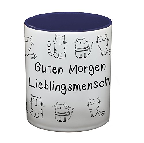 Ma2ca® Guten Morgen Lieblingsmensch Katzen Becher Tasse Tasse Becher-innen_Kobaltblau von Ma2ca