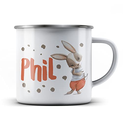 Ma2ca® Hase Rabbit Kindertasse Emaille personalisiert mit Namen Emailletasse Tasse Emaillebecher Kindertasse Becher von Ma2ca