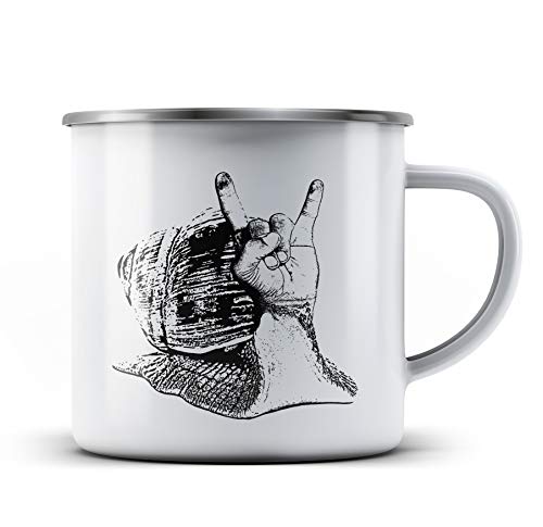 Ma2ca® Rock n Roll Slug Schnecke Rocker Festival Emailletasse Campingbecher Tasse Emaillebecher Kindertasse Becher-Weiss von Ma2ca