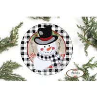 Schwarz Weiß Kariertes Schneemann Zeichen - Kranzverstärkung von MaDoorableCreations