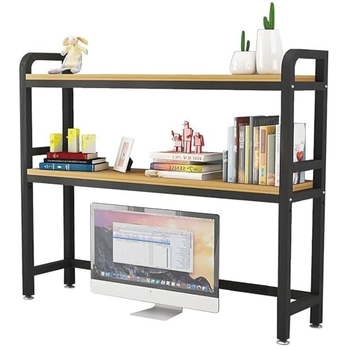 Verstellbares Schreibtisch-Organizer-Regal – Desktop-Bücherregal für Computertisch, 2-lagiges Computertisch-Bücherregal aus Holz und Metall, offenes Aufbewahrungsregal für die Arbe von MaGiLL