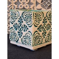 Keramik Blumentopf Eckig Mit Füßen in Petrol Keramik Blumentopf Eckig Mit Füßen in Petrol von MaJaHomeDecor