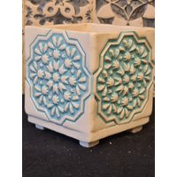 Keramik Blumentopf Eckig Mit Füßen in Türkis von MaJaHomeDecor