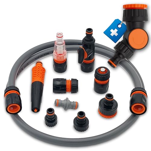 MaJoCompTec® CONNECT-150 Anschluss Set | Garten Wasserhahn Schlauchtrommel Zubehör | flexibler Hahnanschluss mit Gelenk | Wasserspritze Regulierventil Wasserfilter (Anschlussgarnitur 150 cm) von MaJoCompTec