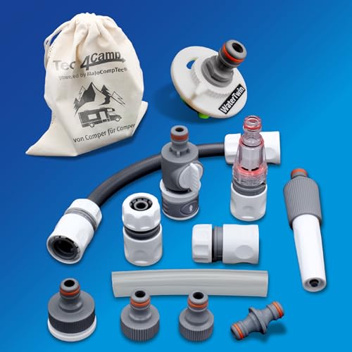 MaJoCompTec® CONNECT-30 Wohnmobil Wasser Tank Set| Caravan Einfüllstutzen Tankdeckel Zubehör (Anschluss-Set mit Filter, Bundle mit Wassertankadapter 2 Pin D:65) von MaJoCompTec
