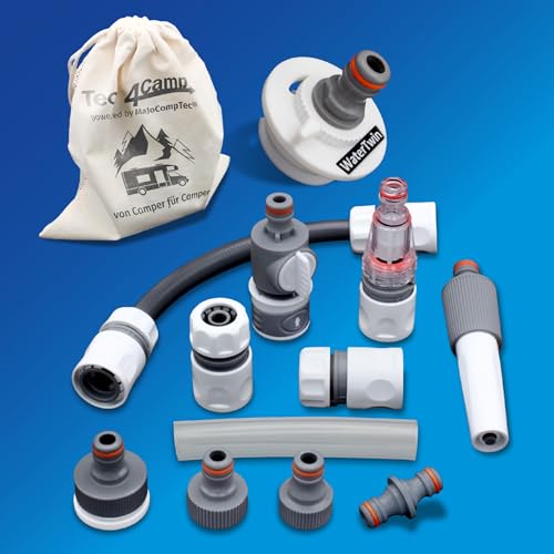 MaJoCompTec® CONNECT-30 Wohnmobil Wasser Tank Set| Caravan Einfüllstutzen Tankdeckel Zubehör (Anschluss-Set mit Filter, Bundle mit Wassertankadapter AG45 D:61) von MaJoCompTec