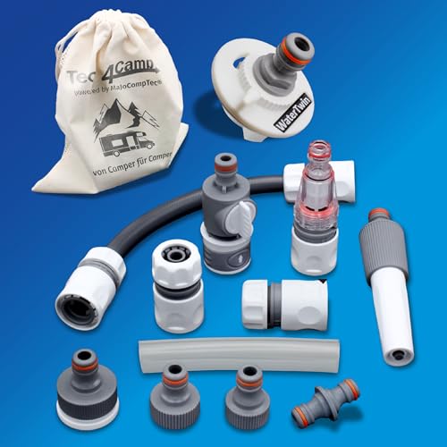 MaJoCompTec® WATERTWIN Tankdeckel Adapter | Einfüllstutzen Tankadapter mit Schnellkupplung | Wasser Zubehör für Wohnmobil Wohnwagen (Adapter 2-Pin D:78 + Anschluss-Set mit Filter) von MaJoCompTec
