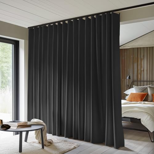 MaKefeile Raumteiler Vorhänge Gardinen Total Blackout Sichtschutz Vorhang Panel Raum Wärmeisoliert Geräuschreduzierung Vorhang für Schlafzimmer Fenster Wohnzimmer Deckenschiene B 10ft × H 8ft Schwarz von MaKefeile