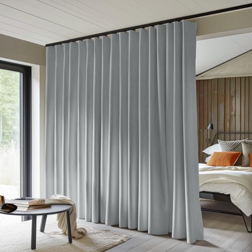 MaKefeile Raumteiler Vorhänge Total Blackout Sichtschutz Panel Raum Wärmeisoliert Geräuschreduzierung für Schlafzimmer Fenster Wohnzimmer Deckenschiene B 2,5 m × H 2,4 m Grau von MaKefeile