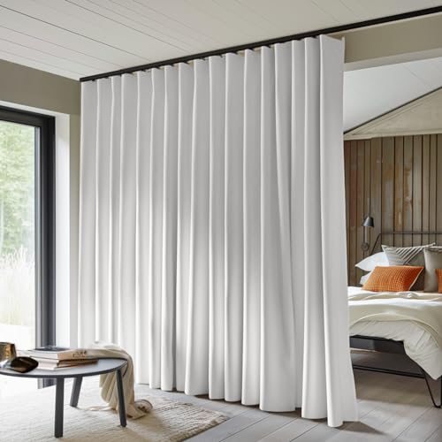 MaKefeile Raumteiler Vorhänge Total Blackout Sichtschutz Vorhang Panel Raum Wärmeisoliert Geräuschreduzierung Vorhang für Schlafzimmer Fenster Wohnzimmer Deckenschiene Vorhang B 10ft × H 7ft Weiß von MaKefeile