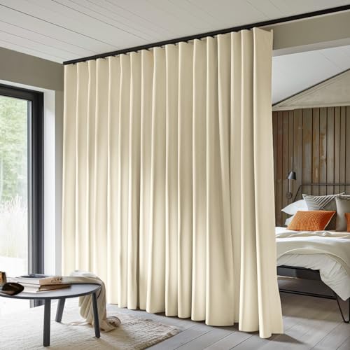 MaKefeile Raumteiler Vorhänge Total Blackout Sichtschutz Panel Raum Wärmeisoliert Geräuschreduzierung für Schlafzimmer Fenster Wohnzimmer Deckenschiene B 4,6 m × H 2,4 m Beige von MaKefeile