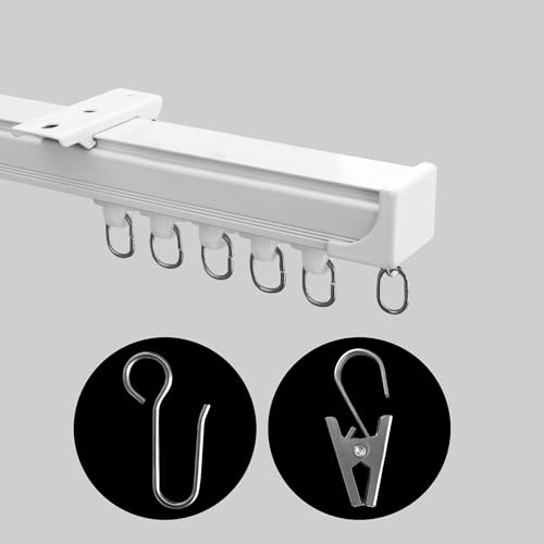 Vorhangschiene Deckenhalterung Heavy Duty Vorhangschienen Stangen System Raumteiler Trennvorhang Deckenschienen Clips Haken Schiebedusche Deckenschiene 2,7 m Weiß von MaKefeile