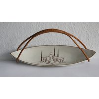 Große Ovale Anbietschale Obstschale Aus Den 50Er Jahren Mit Abnehmbaren Bambushenkel Krakelee Lasur Handbemalt Mid-Century Große Ovale Anbietschale Obstschale Aus Den 50Er Jahren Mit Abnehmbaren Bambushenkel Krakelee Lasur Handbemalt Mid-Century von MaKoVintageShop