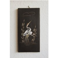 Ruscha Keramik Wandbild 2 Kraniche Im Schilf Handgefertigt Rückseitig Signiert 60Er Jahre von MaKoVintageShop
