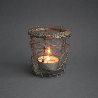 Vintage Teelichthalter Aus Draht Silberfarben Handgefertigt Mit Glaseinstz von MaKoVintageShop