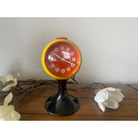 Seltener Vintage Tulpenfuss Space Age Wecker Von Blessing, in Gelb Und Schwarz von MaLeNaVintage