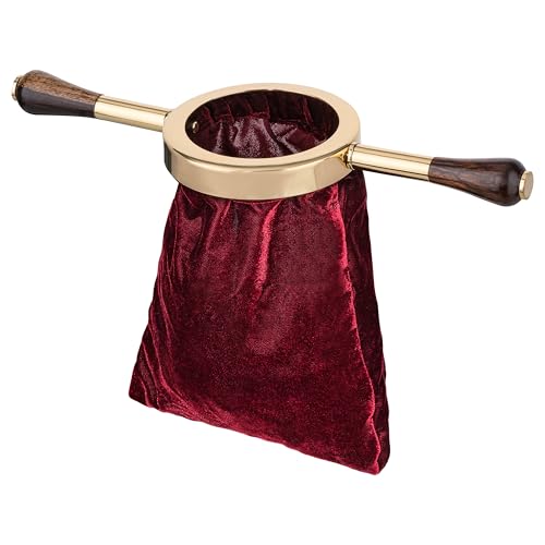 Klingelbeutel aus SAMT in Burgund Ø 13 cm mit HOLZGRIFF und MESSINGRING – hochwertiger KOLLEKTENBEUTEL für Kirche oder SPENDENSAMMLUNG von MaMeMi von MaMeMi