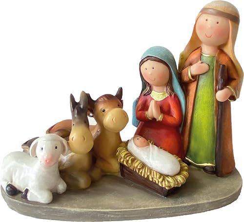 Krippenblock Kinderkrippe mit Josef, Maria, JESUSKIND und Tieren [13 cm] – Niedliche Weihnachtskrippe für Kinderzimmer von MaMeMi