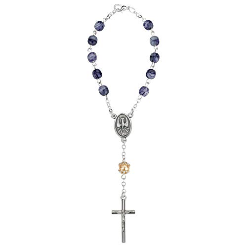 MaMeMi Auto-Rosenkranz mit VERSCHLUSS – blau MARMORIERT – 18 cm GEBETSKETTE mit KRUZIFIX für AUTO-RÜCKSPIEGEL – christlicher SCHUTZ & DEKO fürs AUTO – Geschenk für FAHRER & REISENDE von MaMeMi
