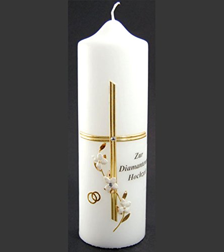 MaMeMi Braut-Kerze zur Diamantenen Hochzeit, 220 x 70 mm, mit Kreuz - Auflage von MaMeMi