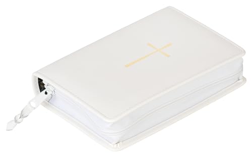 MaMeMi Gotteslobhülle [Liederbuchhülle, Gebetsbuchhülle] mit Reissverschluß aus Rindsnappa in weiß mit Gold-Kreuz von MaMeMi