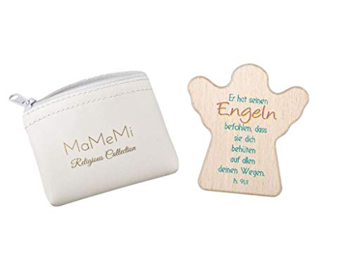 MaMeMi Handschmeichler aus BUCHENHOLZ in Schutzengel Form ca. 5,5 cm mit SEGENSSPRUCH Er hat seinen Engeln befohlen KRAFTSPENDER für UNTERWEGS von MaMeMi