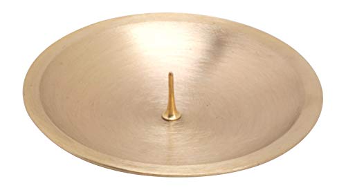 Kerzenuntersetzer mit Dorn aus Messing – Kerzenteller Ø 8 cm in Gold matt – Kerzenhalter für TAUFKERZE, HOCHZEITSKERZE, KOMMUNIONKERZE – tropfsicheres KERZENZUBEHÖR von MaMeMi von MaMeMi