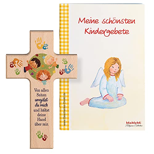 MaMeMi Kinder- Holzkreuz: 'Gott beschütze Mich' 15 cm - Kreuz für Kinder zB zur Taufe oder Geburt von MaMeMi