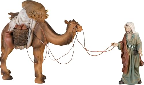 MaMeMi Krippenfigur Kamel mit Treiber [Höhe 11 BZW 14 cm, handbemalt] Schöne Krippenfiguren als Krippen-Zubehör für Ihre Weihnachtskrippe [aus langlebigen Polyserin/Kunstharz] von MaMeMi