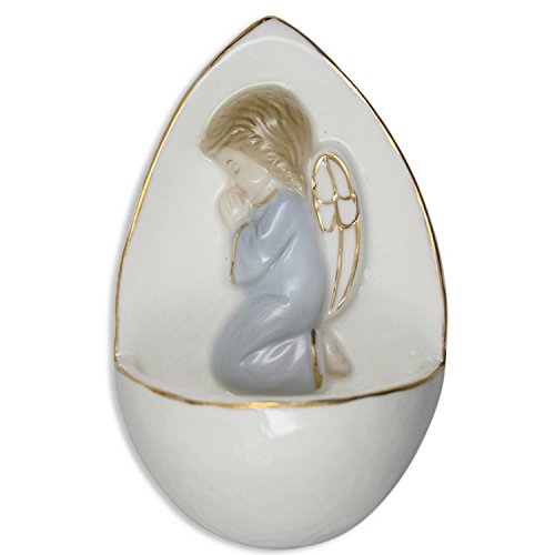 MaMeMi WEIHKESSEL Porzellan mit Engel in BLAU und GOLDRAND 10,5 cm betend Wanddeko Geschenk religiös von MaMeMi