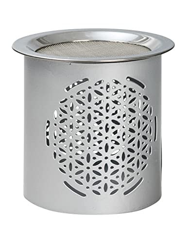Räucherstövchen Blume des Lebens mit Edelstahlsieb Hochwertiges Teelicht-Stövchen aus Eisen für Aromatherapie & Meditation, Handarbeit in Silberoptik, 8 cm Ideal für Räuchern und Wohlfühl-Atmosphäre von MaMeMi