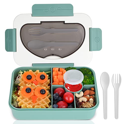 MaMix Bento-Boxen für Erwachsene, 1350 ml, Bento-Lunchbox für Kinder, mit Löffel und Gabel, langlebig, perfekte Größe für Mahlzeiten unterwegs (grün) von MaMix