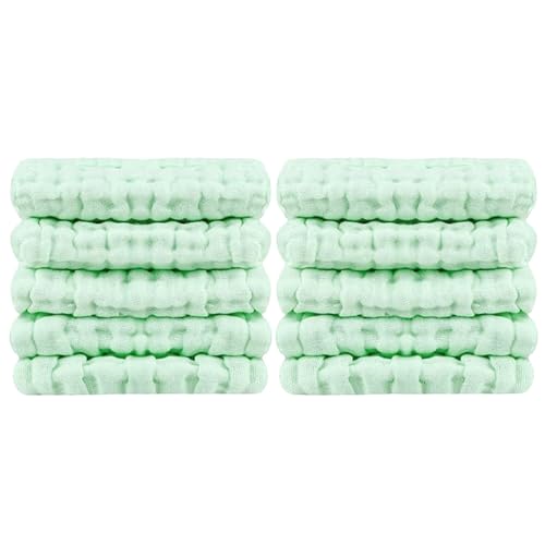 MaNMaNing 10 Stück Baby Musselin Spucktücher Baumwolle Handwaschlappen 6 extra saugfähige weiche Handtücher Kindergarten Waschlappen Grün (Green, One Size) von MaNMaNing