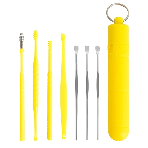 MaNMaNing Innovatives Frühlings-Ohrenschmalz-Reinigungswerkzeug-Set, Edelstahl-Ohrreinigungswerkzeug, Ohrkürette, Ohrenschmalz-Entfernungs-Kit mit Aufbewahrungsbox (Yellow, One Size) von MaNMaNing