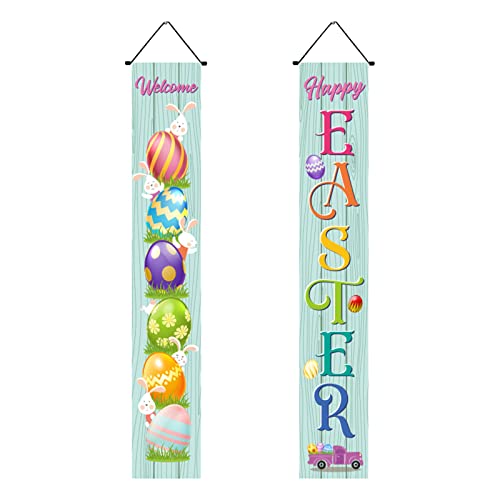Osterschmuck Happy Easter Porch Banner Bunny Egg Rabbit Party Front Door Sign Wall Hanging Spring Decorations And Supplies For Home Office Farmhouse Holiday Decor Osterdeko von MaNMaNing