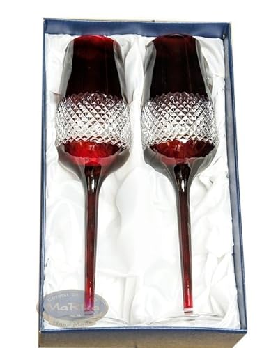 MaRika Kristall Champagnergläser Set – 170 ml, Rubinrot, handgefertigt – 2er Set, edles Design für stilvolle Anlässe, perfekte Geschenkidee für Champagnerliebhaber von MaRika
