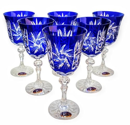 MaRika Kristall Weingläser Set – 220 ml, Kobalt, handgefertigt, 6er Set – Elegante Weingläser, perfekt für Rotwein, Weißwein und als Geschenk von MaRika