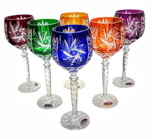 Kristall Weingläser Set – 280 ml, bunt, handgefertigt – 6er Set Weingläser, perfekt für Rotwein und Weißwein, Geschenkidee Kristall Weingläser Set – 280 ml, bunt, handgefertigt – 6er Set Weingläser, perfekt für Rotwein und Weißwein, Geschenkidee von MaRika