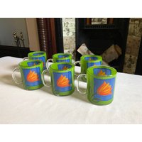 Vintage Tassen - Klarglasbecher Glasbecher Grüne Und Blaue Klarglas Geätzte Becher Set Mit 6 Klarglasbechern von MaaKalBoutiqueCanada