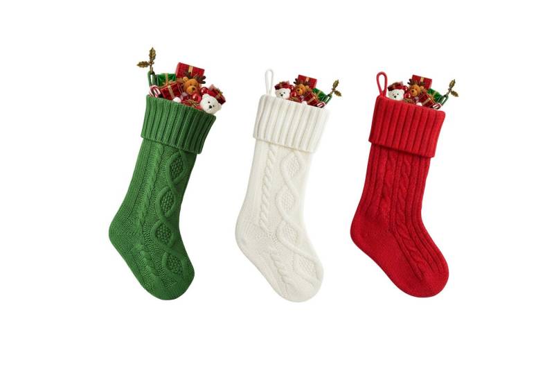 MaajeeKuto Dekohänger Christbaumschmuck Weihnachtsstrumpf Dekohänger Rot Grün & Weiß 3 St. (1 St) von MaajeeKuto