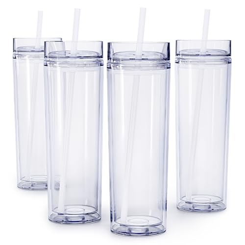 Maars Drinkware Doppelwandige, isolierte Trinkgläser aus Acryl, mit Strohhalm und Deckel, 473 ml, transparent von Maars Drinkware