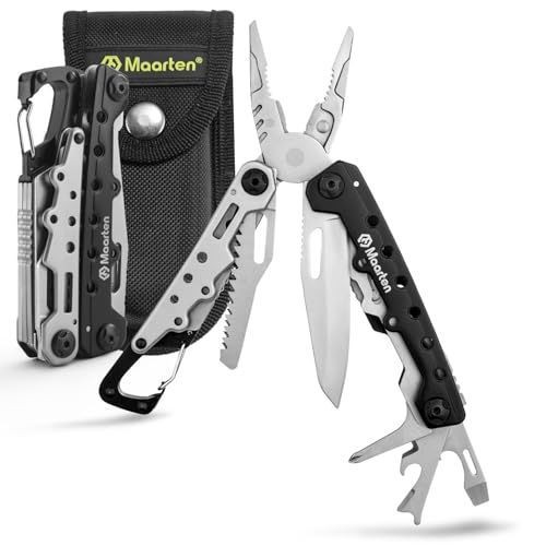 Maarten Multifunktionszange, 11 in 1 Kleines Karabiner Multitool Werkzeug, Faltbares Edelstahl Multifunktionswerkzeug mit Sicherheitsschloss und Nylonscheide, Geschenke für Männer Weihnachtsgeschenke von Maarten